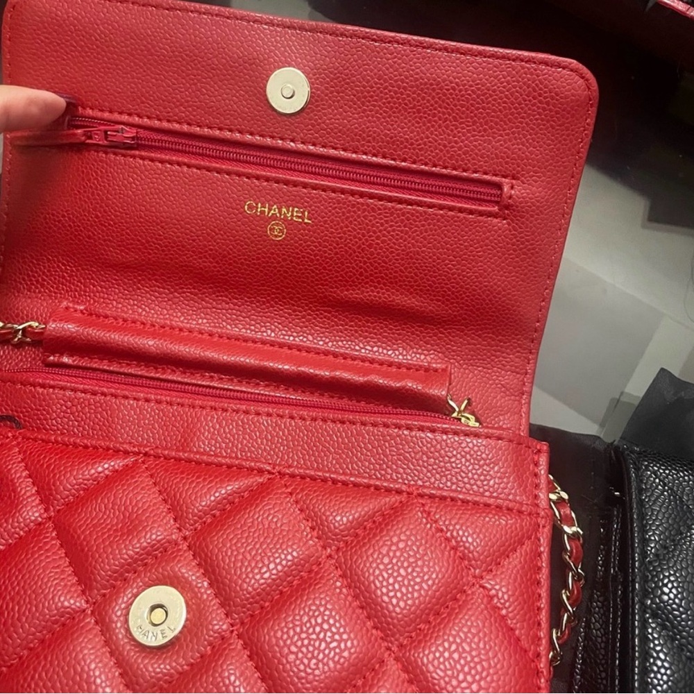 🥰 Chanel red green lavender silver Quilted Crossbody Bag wallet purse - Picture 9 of 12
